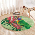 Australia Bottlebrush And Lorikeets Round Carpet Aboriginal Art - Watercolor Style