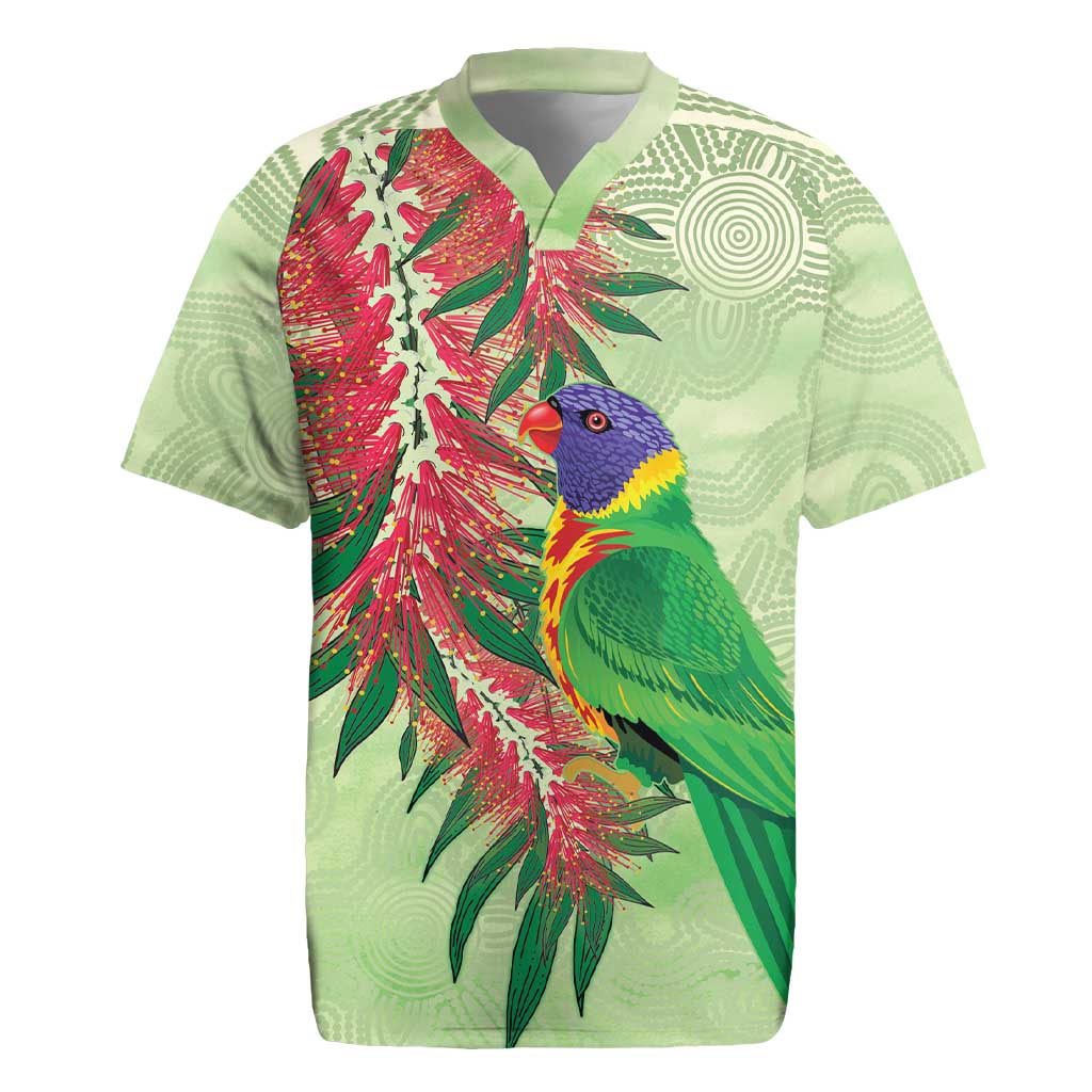 Australia Bottlebrush And Lorikeets Rugby Jersey Aboriginal Art - Watercolor Style