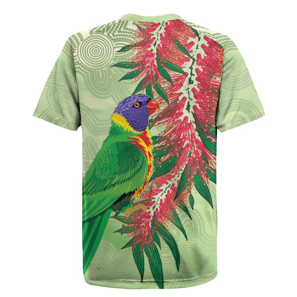 Australia Bottlebrush And Lorikeets Rugby Jersey Aboriginal Art - Watercolor Style