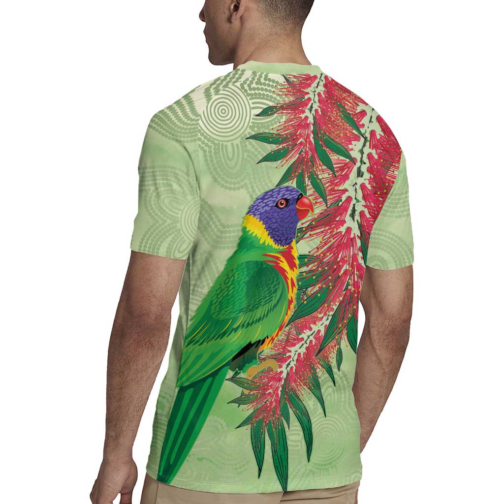 Australia Bottlebrush And Lorikeets Rugby Jersey Aboriginal Art - Watercolor Style