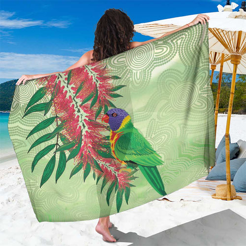 Australia Bottlebrush And Lorikeets Sarong Aboriginal Art - Watercolor Style