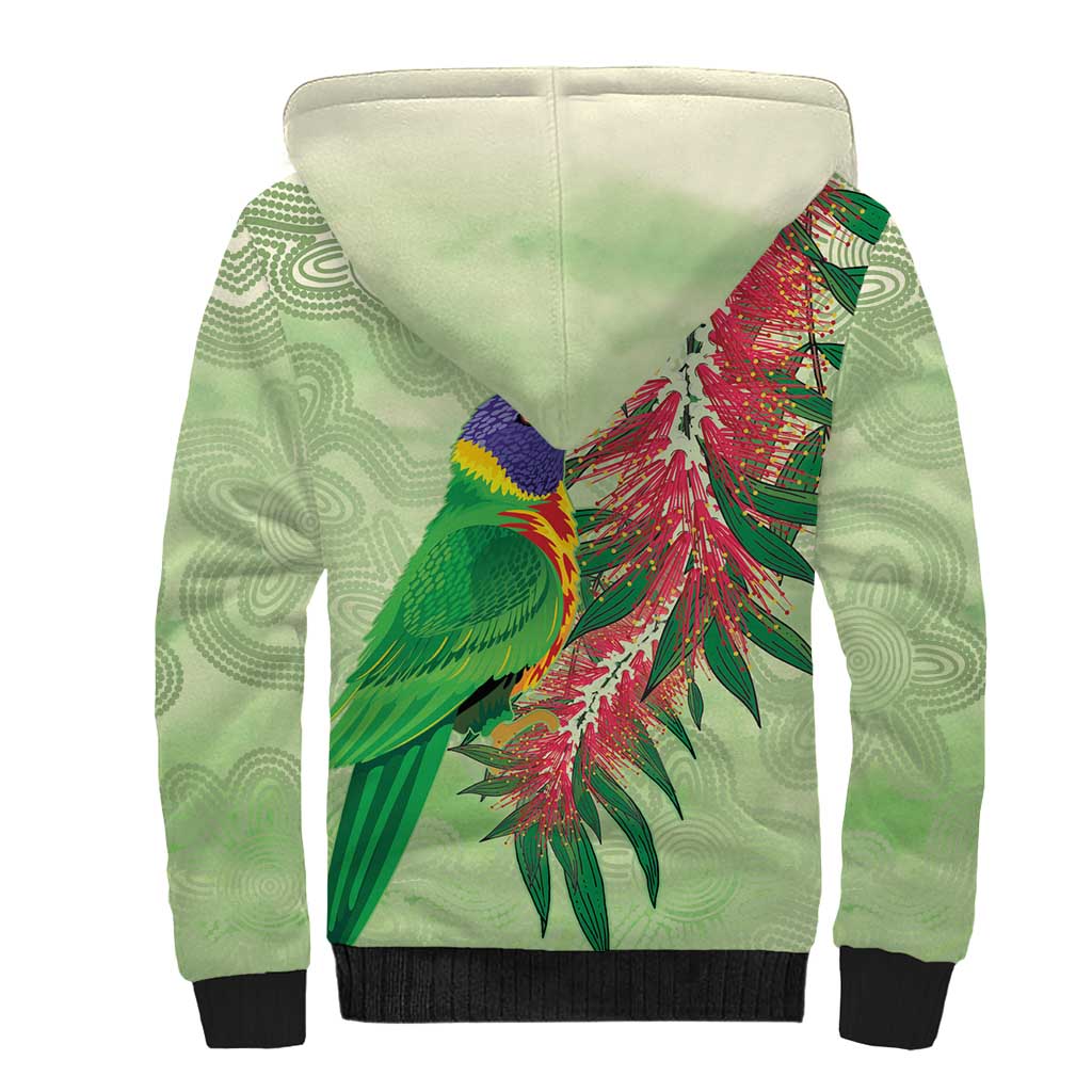 Australia Bottlebrush And Lorikeets Sherpa Hoodie Aboriginal Art - Watercolor Style