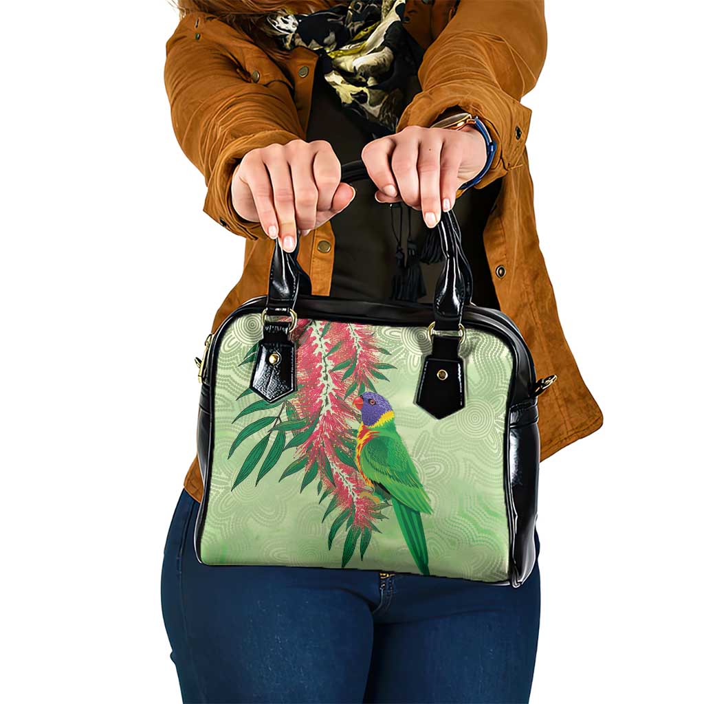 Australia Bottlebrush And Lorikeets Shoulder Handbag Aboriginal Art - Watercolor Style