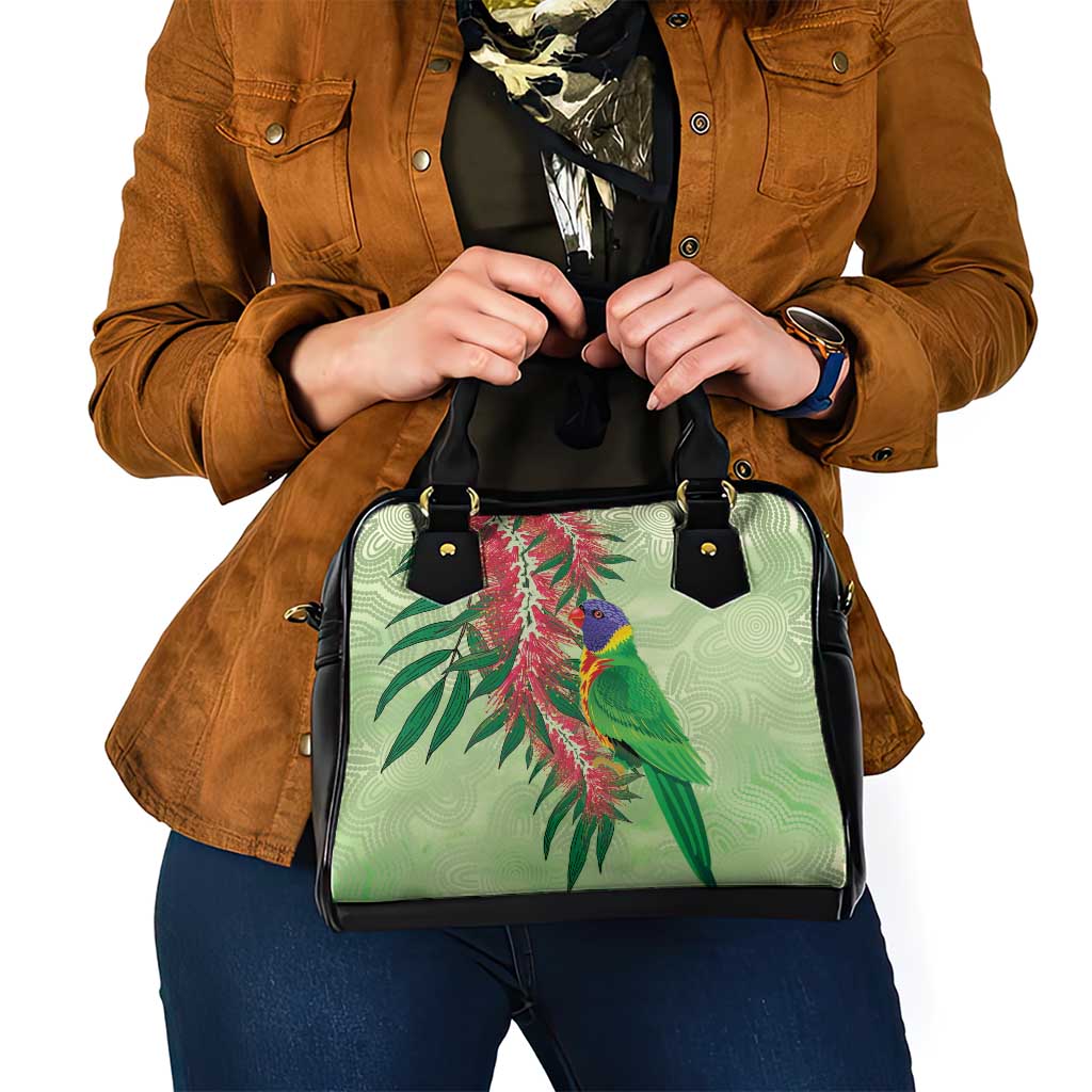 Australia Bottlebrush And Lorikeets Shoulder Handbag Aboriginal Art - Watercolor Style