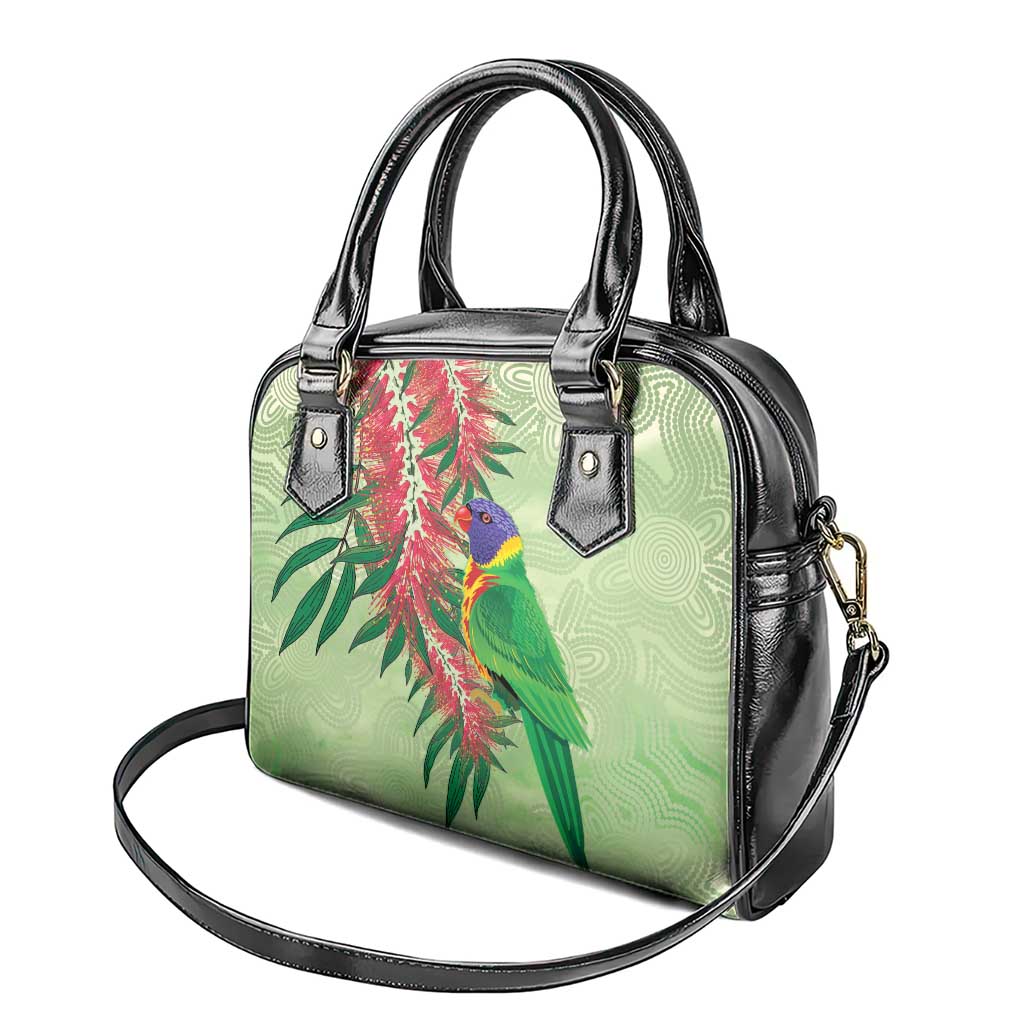Australia Bottlebrush And Lorikeets Shoulder Handbag Aboriginal Art - Watercolor Style