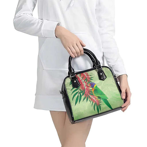 Australia Bottlebrush And Lorikeets Shoulder Handbag Aboriginal Art - Watercolor Style