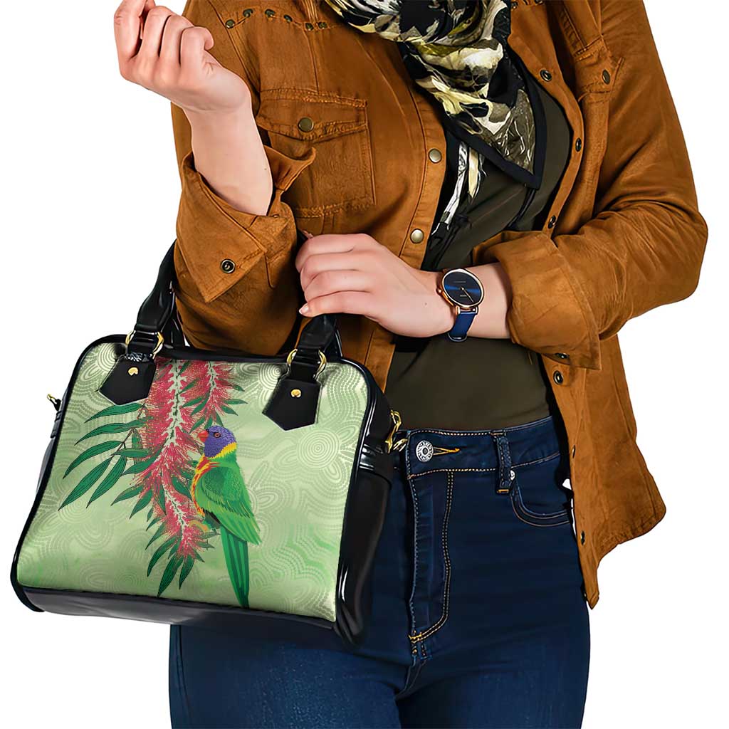 Australia Bottlebrush And Lorikeets Shoulder Handbag Aboriginal Art - Watercolor Style