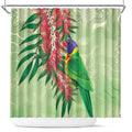 Australia Bottlebrush And Lorikeets Shower Curtain Aboriginal Art - Watercolor Style