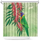 Australia Bottlebrush And Lorikeets Shower Curtain Aboriginal Art - Watercolor Style