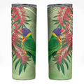 Australia Bottlebrush And Lorikeets Skinny Tumbler Aboriginal Art - Watercolor Style