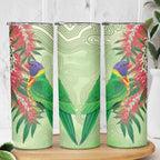 Australia Bottlebrush And Lorikeets Skinny Tumbler Aboriginal Art - Watercolor Style