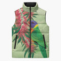 Australia Bottlebrush And Lorikeets Sleeveless Puffer Jacket Aboriginal Art - Watercolor Style - Aussie Hoodie