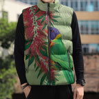 Australia Bottlebrush And Lorikeets Sleeveless Puffer Jacket Aboriginal Art - Watercolor Style - Aussie Hoodie