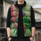 Australia Bottlebrush And Lorikeets Sleeveless Puffer Jacket Aboriginal Art - Watercolor Style - Aussie Hoodie