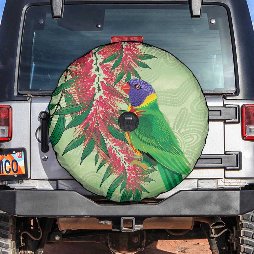 Australia Bottlebrush And Lorikeets Spare Tire Cover Aboriginal Art - Watercolor Style
