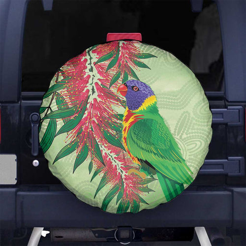Australia Bottlebrush And Lorikeets Spare Tire Cover Aboriginal Art - Watercolor Style