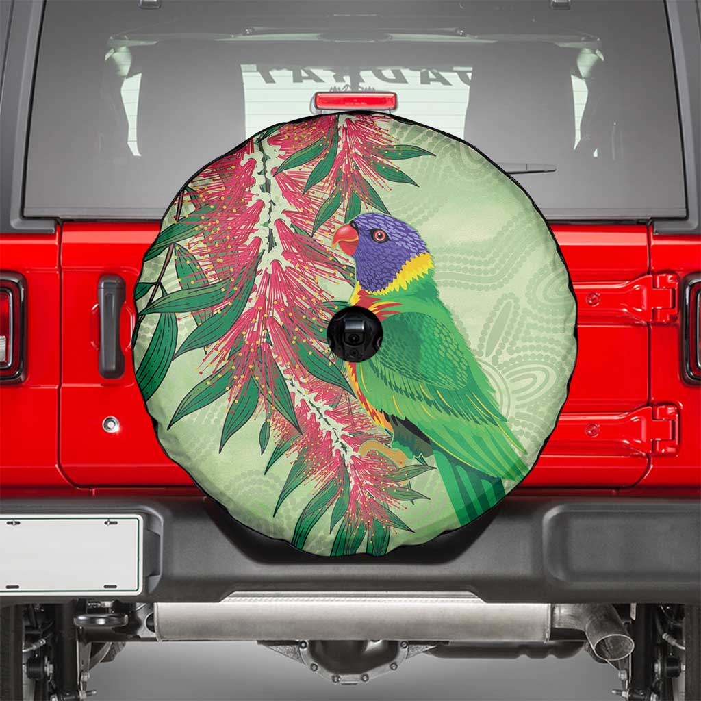 Australia Bottlebrush And Lorikeets Spare Tire Cover Aboriginal Art - Watercolor Style