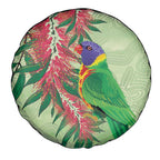 Australia Bottlebrush And Lorikeets Spare Tire Cover Aboriginal Art - Watercolor Style