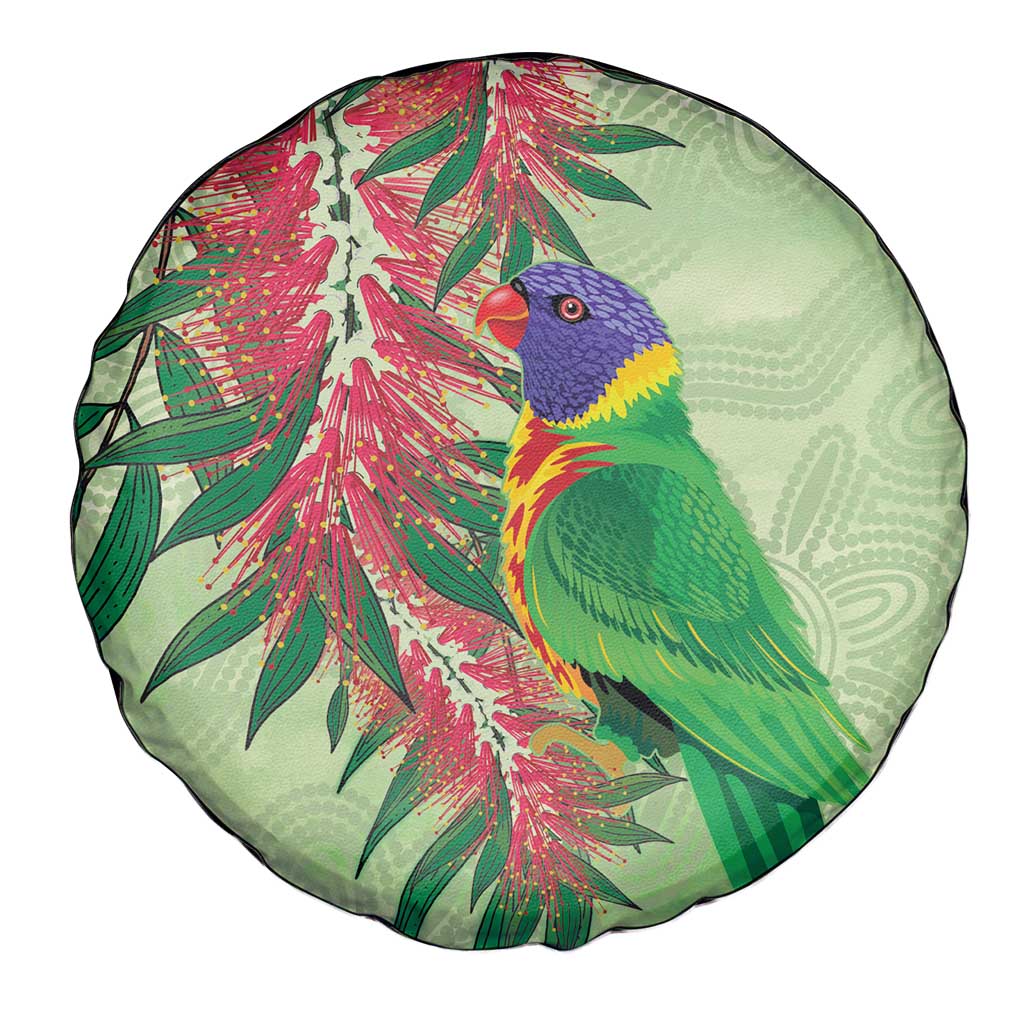 Australia Bottlebrush And Lorikeets Spare Tire Cover Aboriginal Art - Watercolor Style