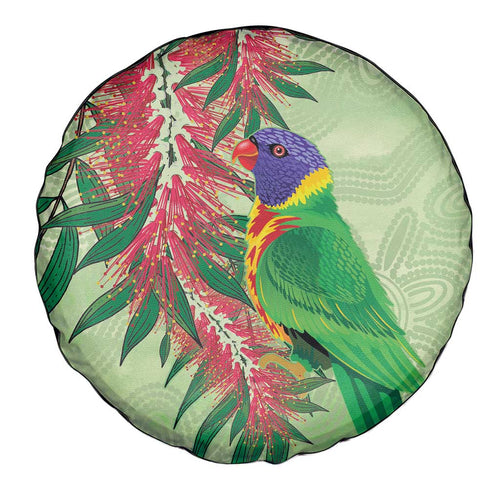 Australia Bottlebrush And Lorikeets Spare Tire Cover Aboriginal Art - Watercolor Style