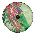 Australia Bottlebrush And Lorikeets Spare Tire Cover Aboriginal Art - Watercolor Style