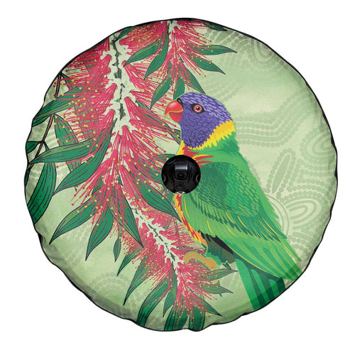 Australia Bottlebrush And Lorikeets Spare Tire Cover Aboriginal Art - Watercolor Style
