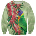 Australia Bottlebrush And Lorikeets Sweatshirt Aboriginal Art - Watercolor Style