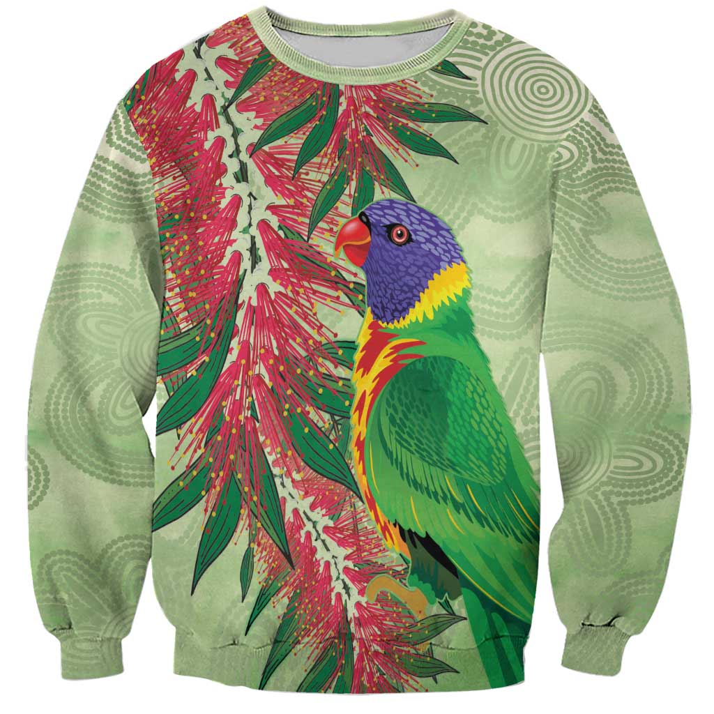 Australia Bottlebrush And Lorikeets Sweatshirt Aboriginal Art - Watercolor Style