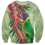 Australia Bottlebrush And Lorikeets Sweatshirt Aboriginal Art - Watercolor Style