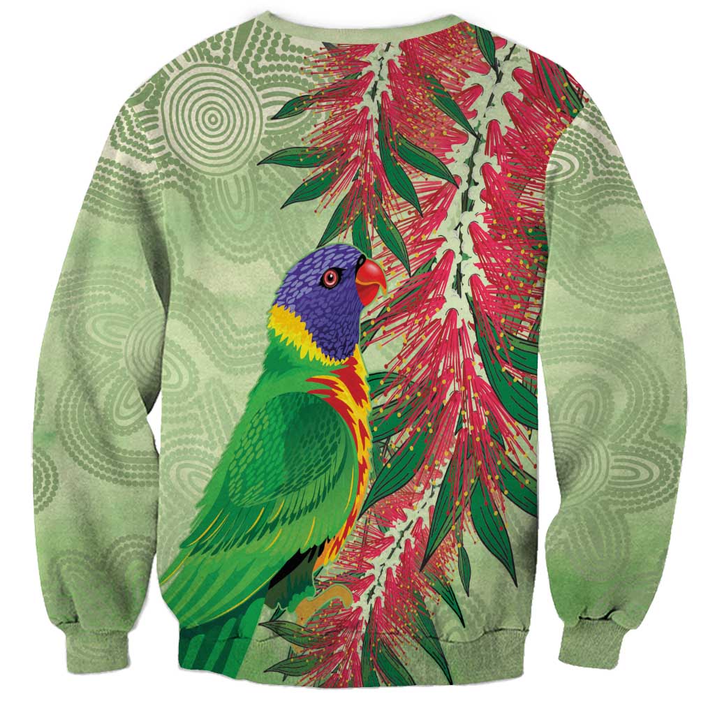 Australia Bottlebrush And Lorikeets Sweatshirt Aboriginal Art - Watercolor Style