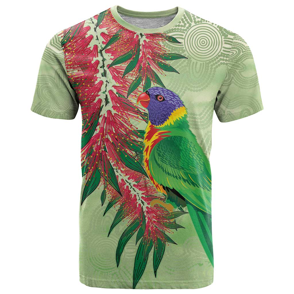 Australia Bottlebrush And Lorikeets T Shirt Aboriginal Art - Watercolor Style