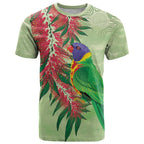 Australia Bottlebrush And Lorikeets T Shirt Aboriginal Art - Watercolor Style