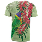 Australia Bottlebrush And Lorikeets T Shirt Aboriginal Art - Watercolor Style