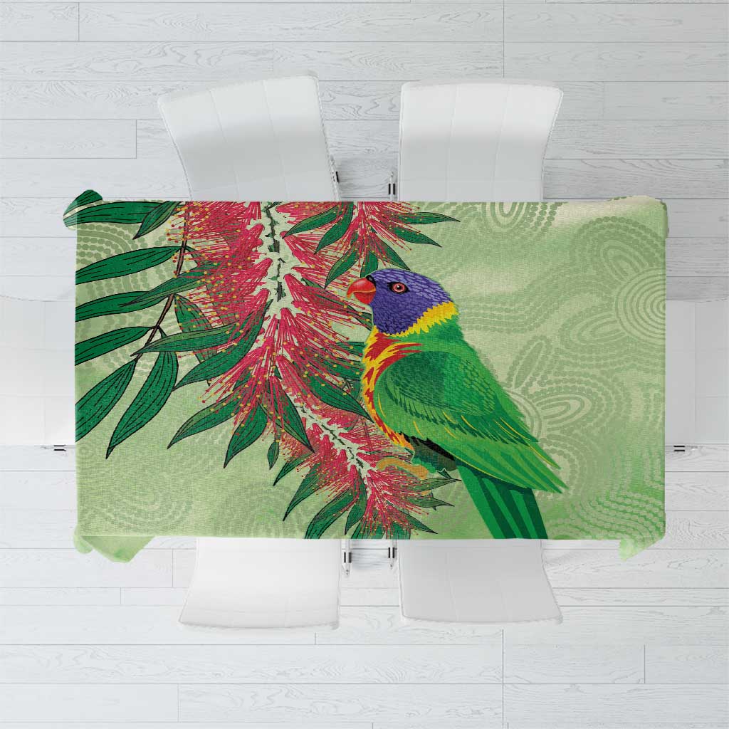 Australia Bottlebrush And Lorikeets Tablecloth Aboriginal Art - Watercolor Style