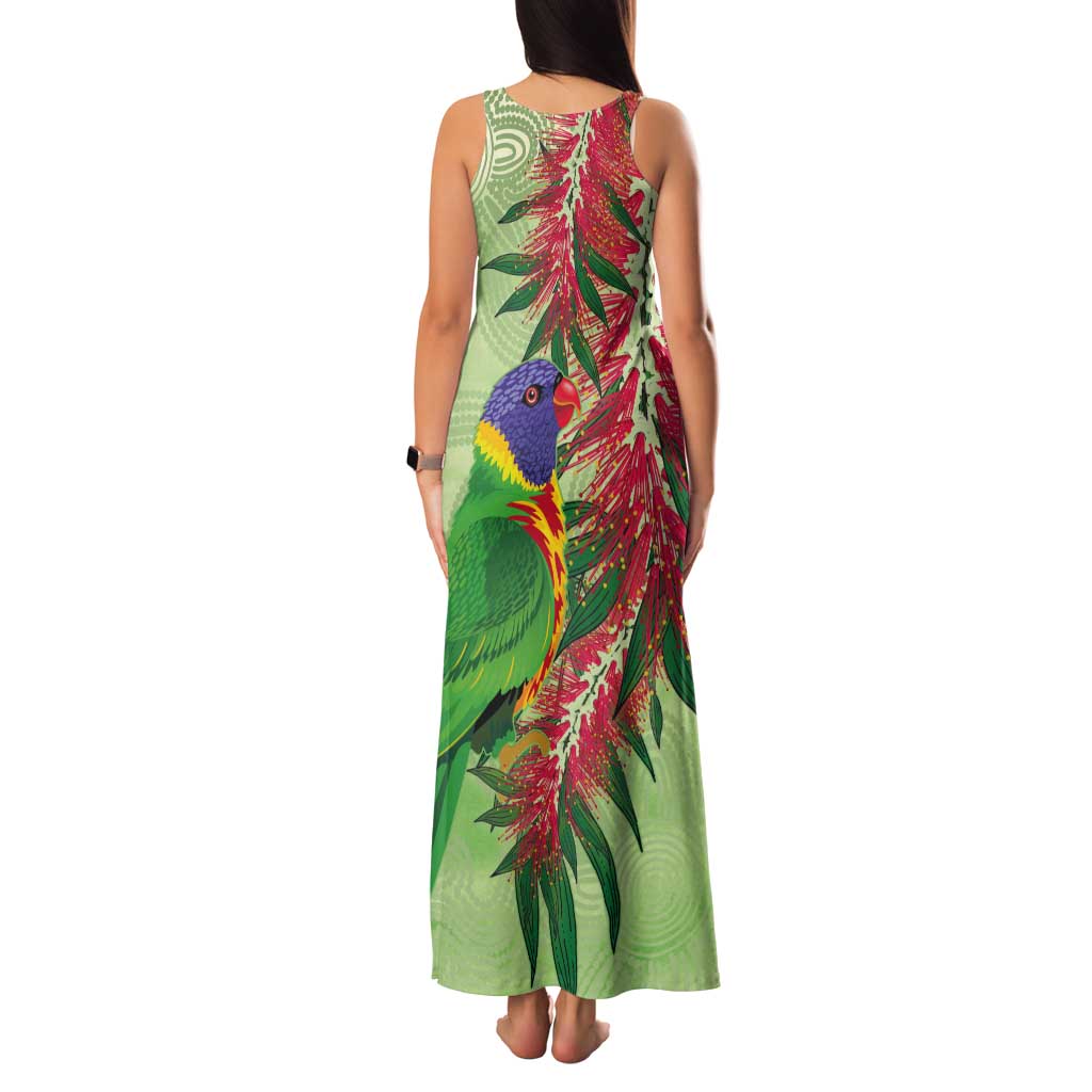 Australia Bottlebrush And Lorikeets Tank Maxi Dress Aboriginal Art - Watercolor Style
