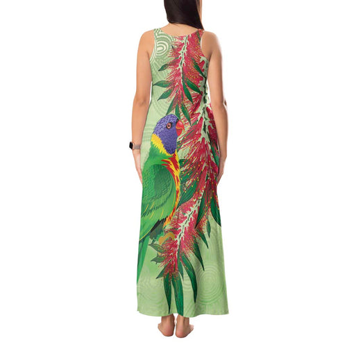 Australia Bottlebrush And Lorikeets Tank Maxi Dress Aboriginal Art - Watercolor Style