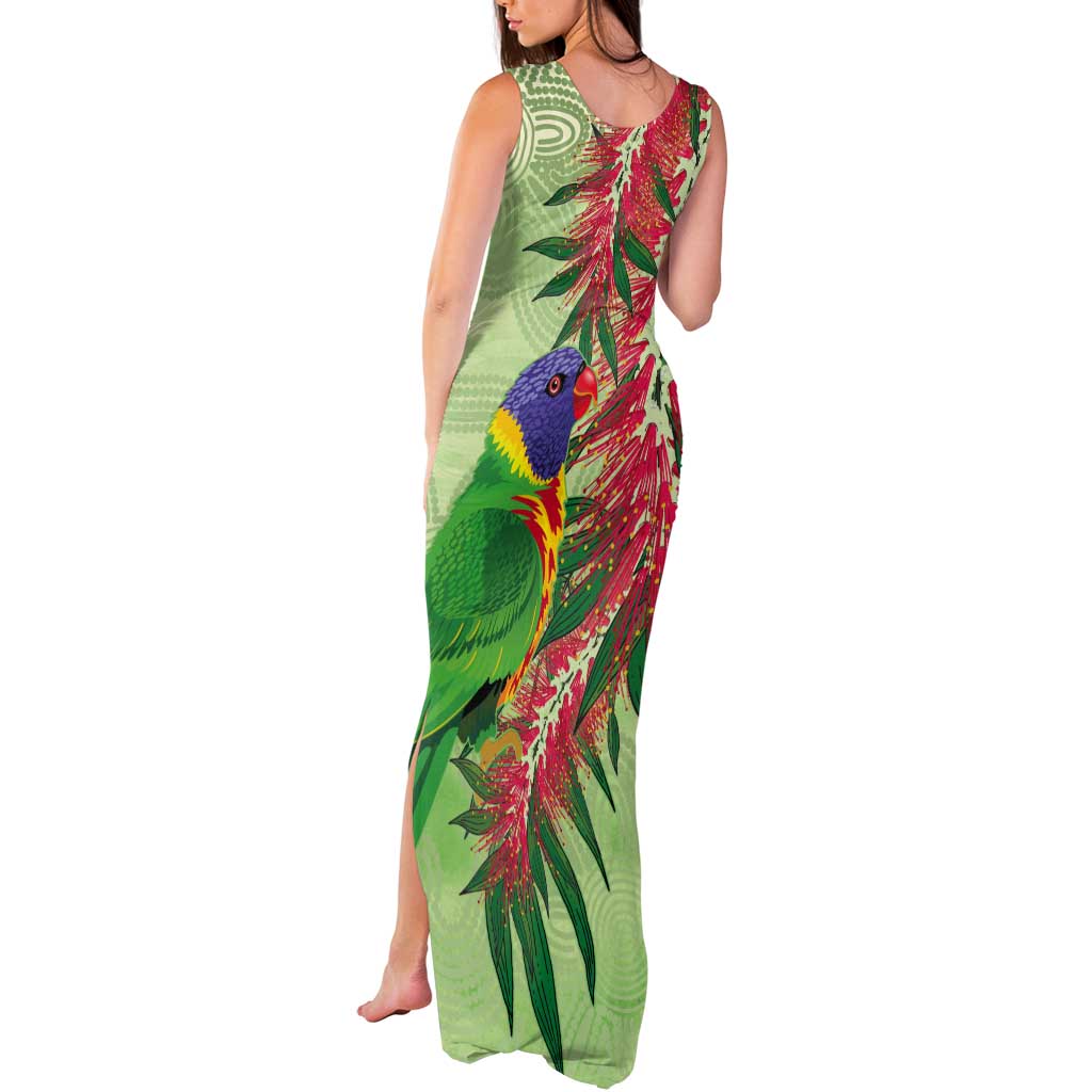 Australia Bottlebrush And Lorikeets Tank Maxi Dress Aboriginal Art - Watercolor Style