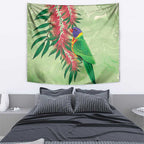 Australia Bottlebrush And Lorikeets Tapestry Aboriginal Art - Watercolor Style
