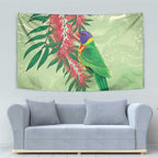 Australia Bottlebrush And Lorikeets Tapestry Aboriginal Art - Watercolor Style