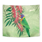 Australia Bottlebrush And Lorikeets Tapestry Aboriginal Art - Watercolor Style