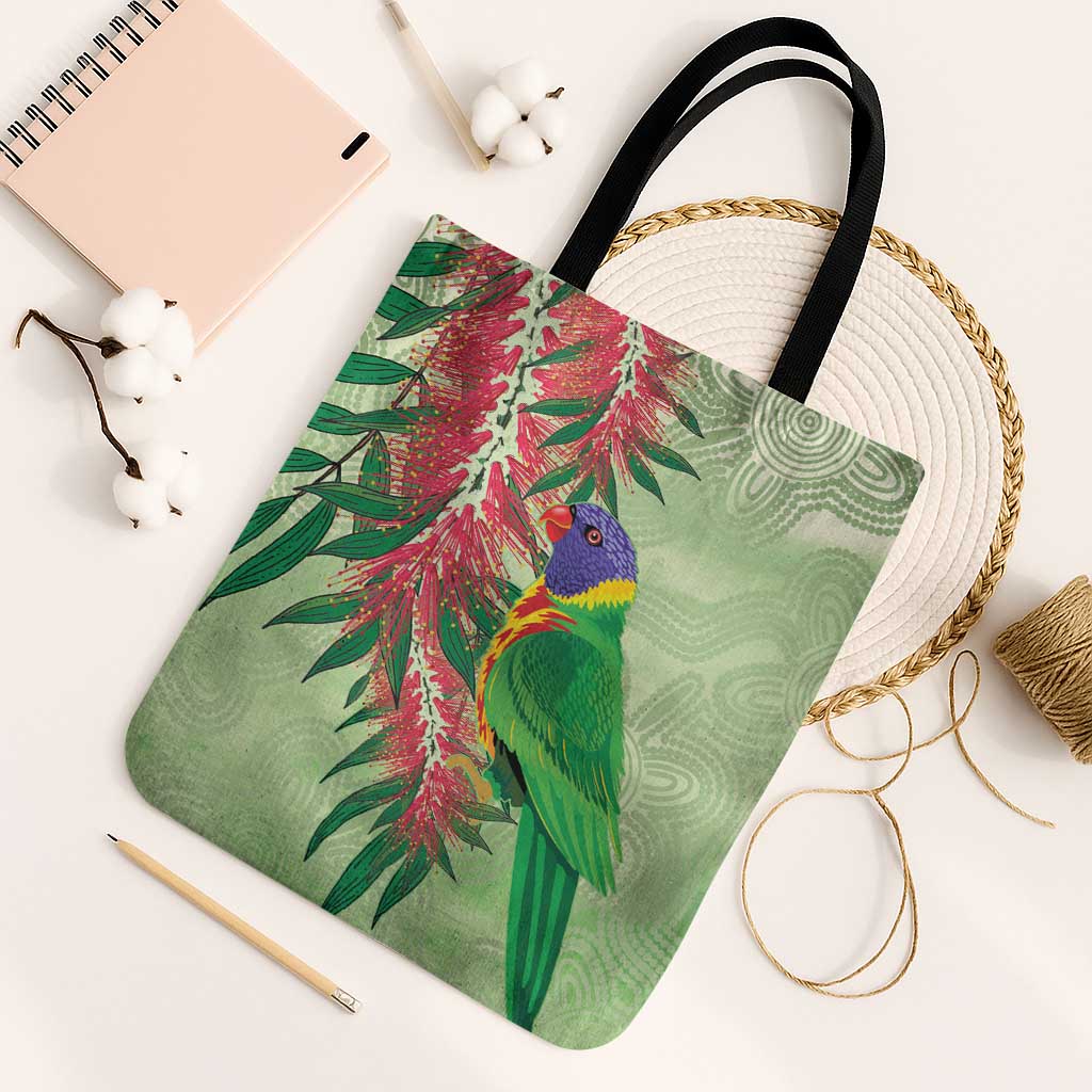 Australia Bottlebrush And Lorikeets Tote Bag Aboriginal Art - Watercolor Style - Aussie Hoodie