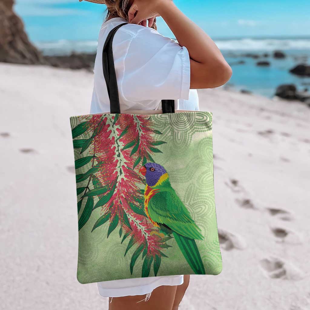 Australia Bottlebrush And Lorikeets Tote Bag Aboriginal Art - Watercolor Style - Aussie Hoodie