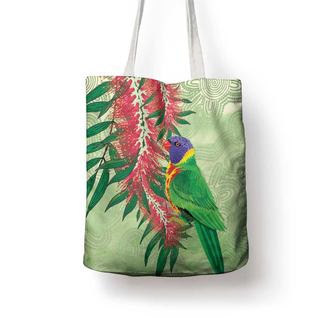 Australia Bottlebrush And Lorikeets Tote Bag Aboriginal Art - Watercolor Style - Aussie Hoodie