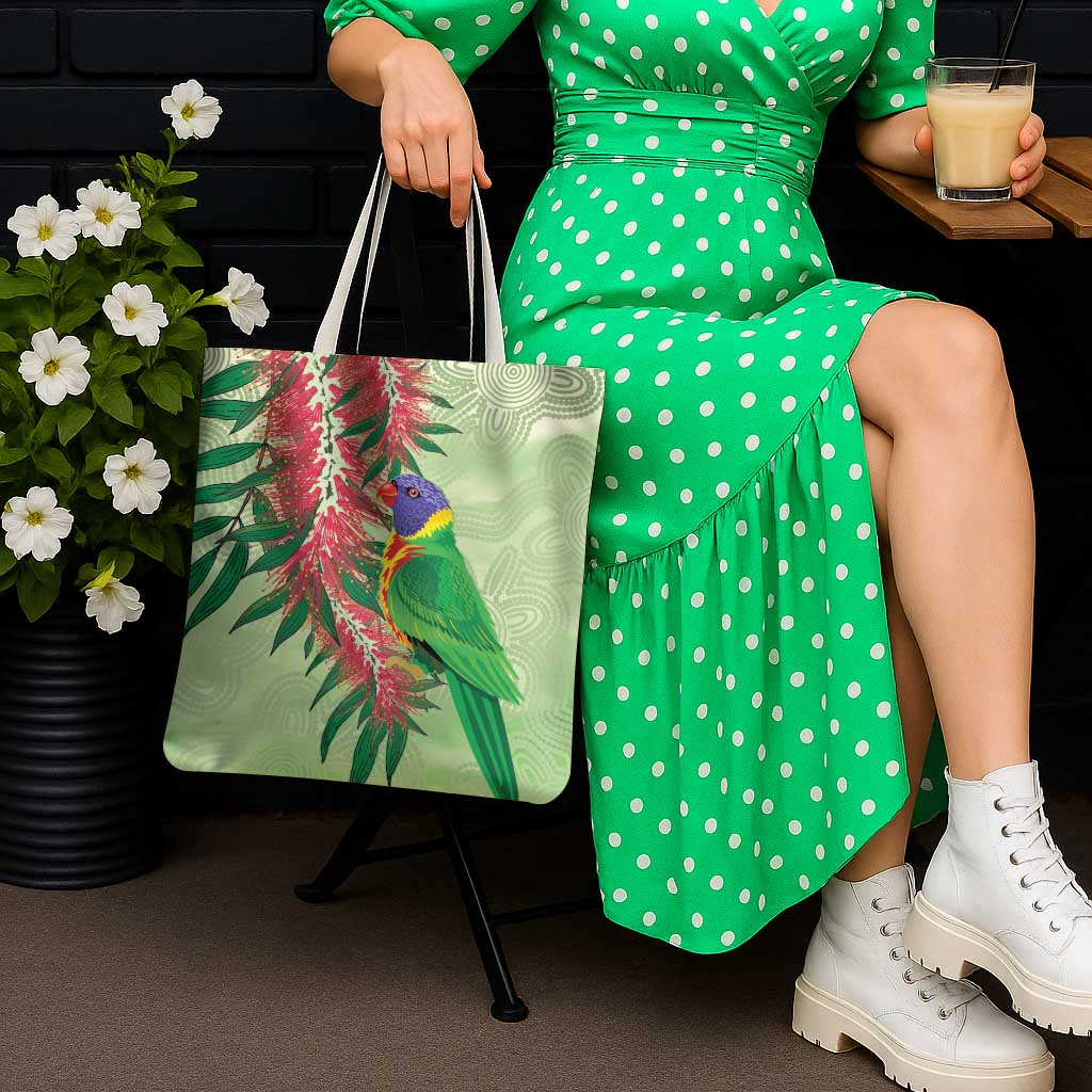 Australia Bottlebrush And Lorikeets Tote Bag Aboriginal Art - Watercolor Style - Aussie Hoodie