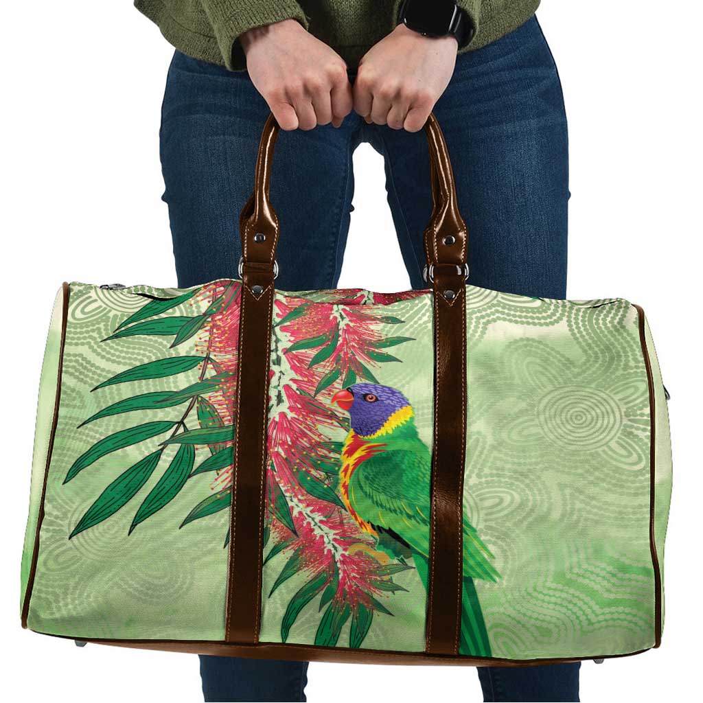 Australia Bottlebrush And Lorikeets Travel Bag Aboriginal Art - Watercolor Style - Aussie Hoodie