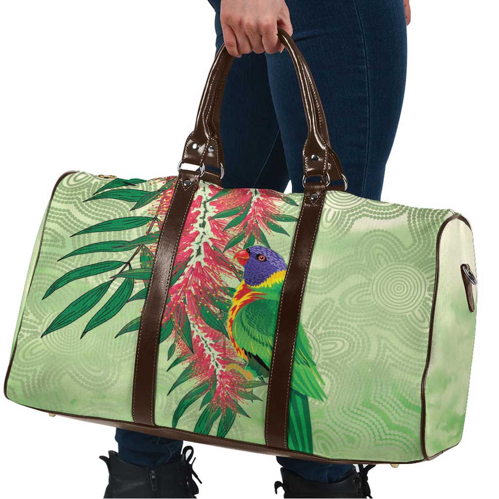 Australia Bottlebrush And Lorikeets Travel Bag Aboriginal Art - Watercolor Style - Aussie Hoodie