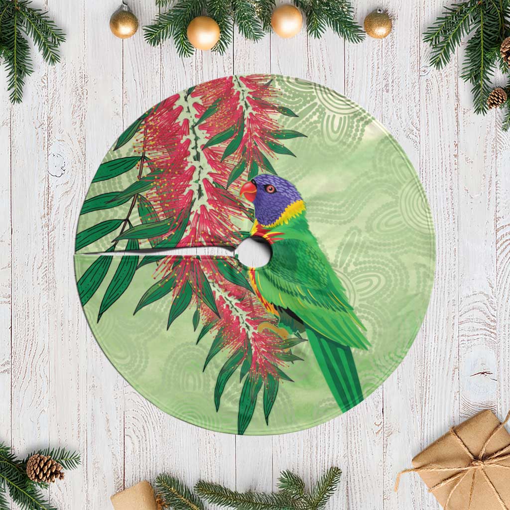 Australia Bottlebrush And Lorikeets Tree Skirt Aboriginal Art - Watercolor Style