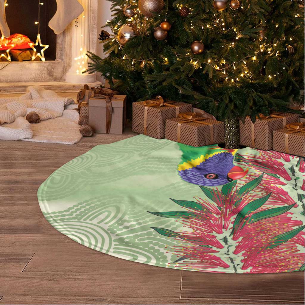 Australia Bottlebrush And Lorikeets Tree Skirt Aboriginal Art - Watercolor Style