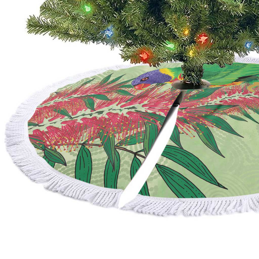 Australia Bottlebrush And Lorikeets Tree Skirt Aboriginal Art - Watercolor Style