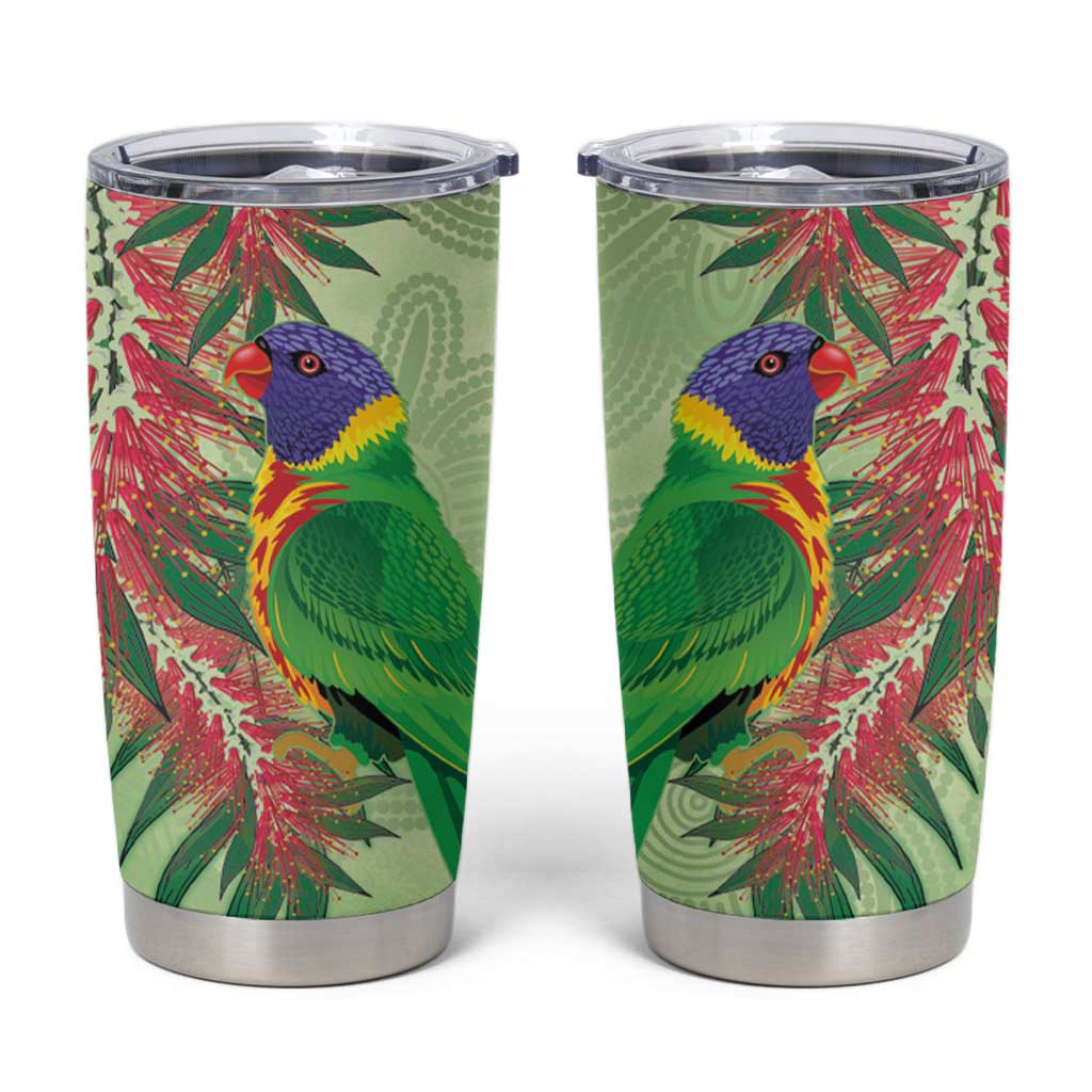 Australia Bottlebrush And Lorikeets Tumbler Cup Aboriginal Art - Watercolor Style